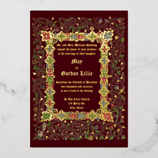 Elegant Victoriaans Tijdperk 1883 Middeleeuws Stij Folie Uitnodiging (Voorkant)