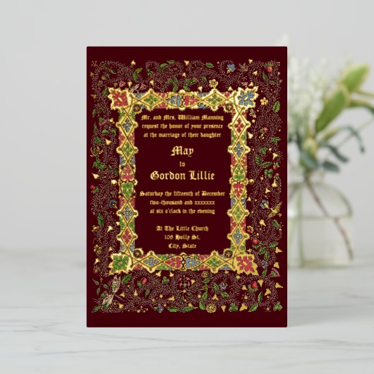 Elegant Victoriaans Tijdperk 1883 Middeleeuws Stij Folie Uitnodiging (Staand Voorkant)