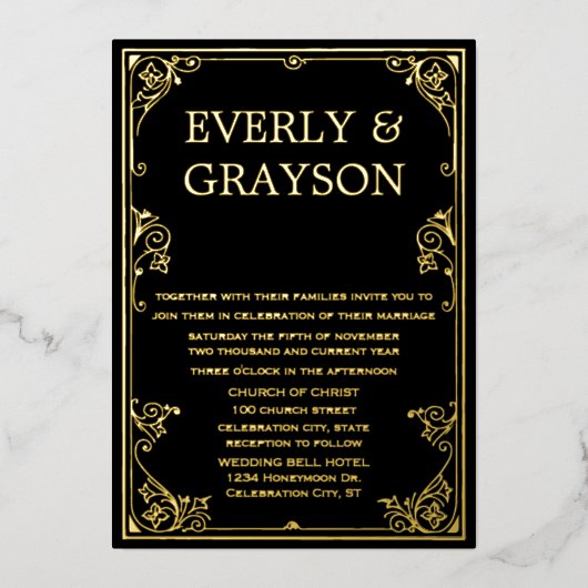 Elegant Victoriaans Uw Foto op Back Gold Folie Uitnodiging (Voorkant)
