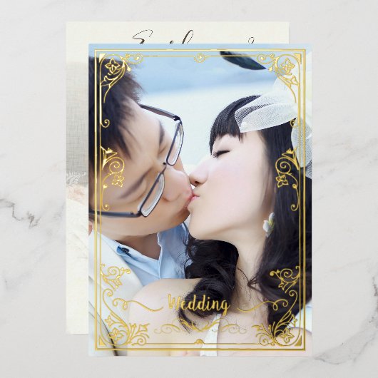 Elegant Victoriaans Uw Foto Rug & Front Gold Folie Uitnodiging (Voorkant / Achterkant)