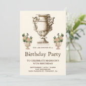 Elegant Victoriaans Vaas Verjaardagsfeestje Kaart (Staand voorkant)