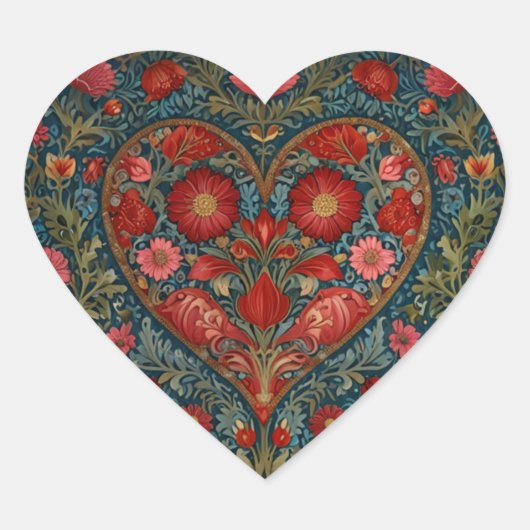 Elegant Victoriaans Valentijnsdag hart ontwerp Hart Sticker (Voorkant)