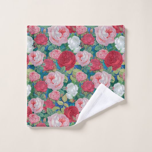 Elegant Victoriaans Waterverf Rood en Roze Rozen | Bad Handdoek (Wasdoekje)