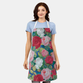 Elegant Victoriaans Waterverf Rood en Roze Rozen | Schort