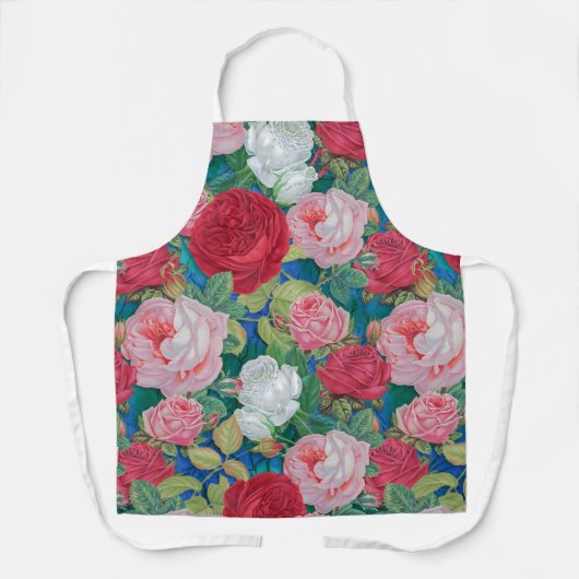 Elegant Victoriaans Waterverf Rood en Roze Rozen | Schort (Voorkant)