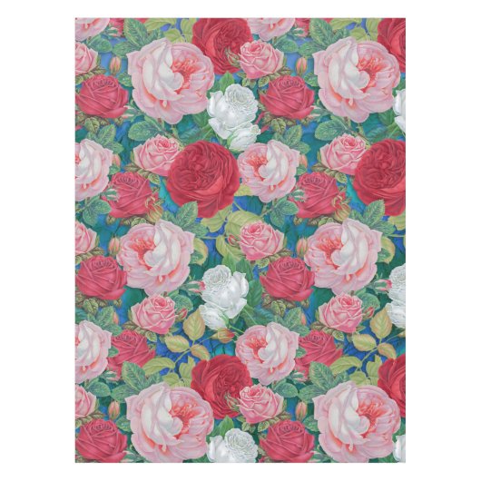 Elegant Victoriaans Waterverf Rood en Roze Rozen | Tafelkleed (Voorkant)