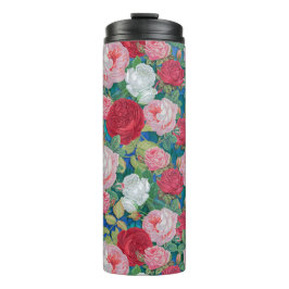 Elegant Victoriaans Waterverf Rood en Roze Rozen | Thermosbeker