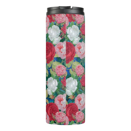 Elegant Victoriaans Waterverf Rood en Roze Rozen | Thermosbeker (Achterkant)