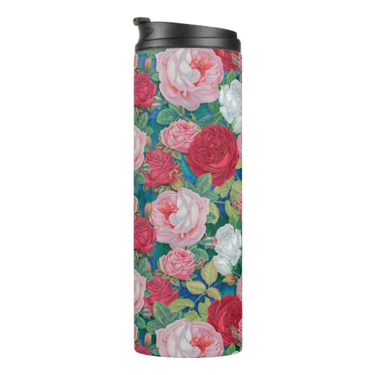 Elegant Victoriaans Waterverf Rood en Roze Rozen | Thermosbeker (Geroteerd rechts)