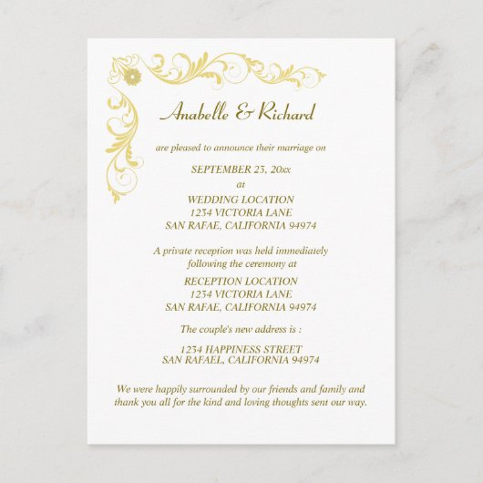 Elegant Victoriaans Wedding Announement Briefkaart (Voorkant)