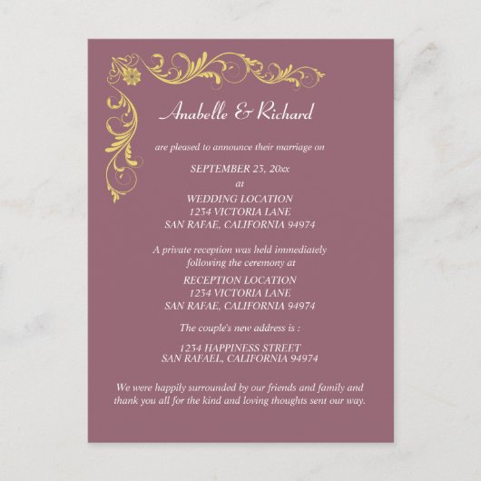 Elegant Victoriaans Wedding Announement Briefkaart (Voorkant)