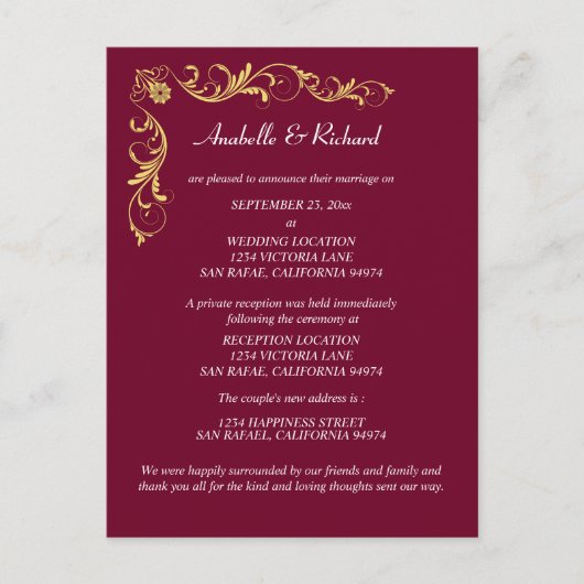 Elegant Victoriaans Wedding Announement Briefkaart (Voorkant)