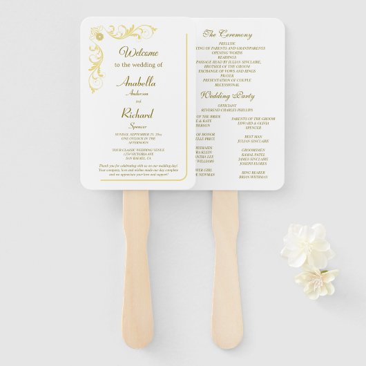 Elegant Victoriaans Wedding Hand Fan Program Handwaaier (Voorkant en achterkant)