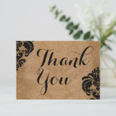 Elegant Victoriaans zwart damast RSVP Kaartje (Staand voorkant)