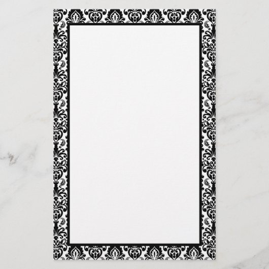 Elegant Victoriaans zwart loopvlak Damask Patroonr Briefpapier (Voorkant)