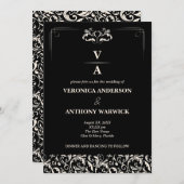 Elegant Victoriaans zwart-wit-Floral bruiloft Kaart (Voorkant / Achterkant)