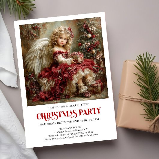 Elegant Victorian Angel Christmas Party Invitation Kaart