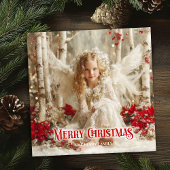 Elegant Victorian angel red and gold classic card Feestdagenkaart