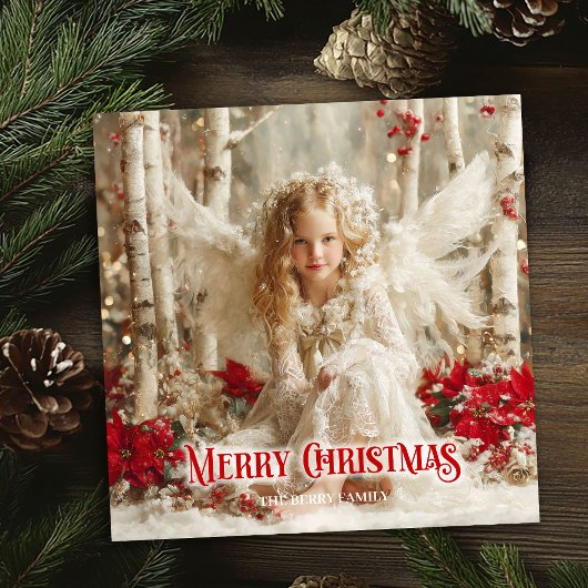 Elegant Victorian angel red and gold classic card Feestdagenkaart