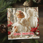 Elegant Victorian angel red and gold classic card Feestdagenkaart
