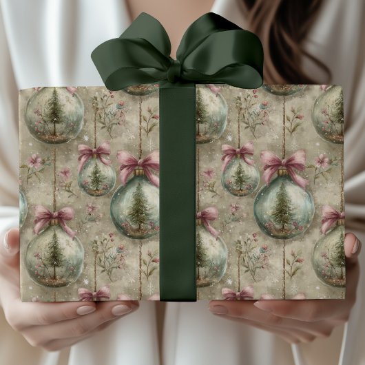 Elegant Victorian Bauble and Bow Christmas Gift Cadeaupapier