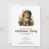 Elegant Victorian Christmas cat party invitation Kaart (Voorkant)