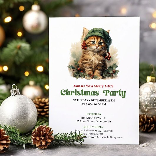 Elegant Victorian Christmas cat party invitation Kaart