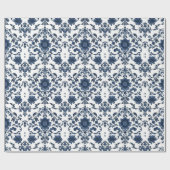 Elegant Victorian Damask Flower Pattern Navy Blue  Cadeaupapier (Vlak)