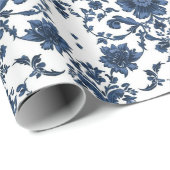 Elegant Victorian Damask Flower Pattern Navy Blue  Cadeaupapier (Rol Hoek)