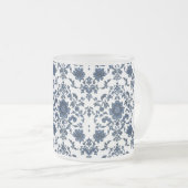 Elegant Victorian Damask Flower Pattern Navy Blue  Matglas Koffiemok (Voorkant rechts)