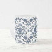 Elegant Victorian Damask Flower Pattern Navy Blue  Matglas Koffiemok (Voorkant links)