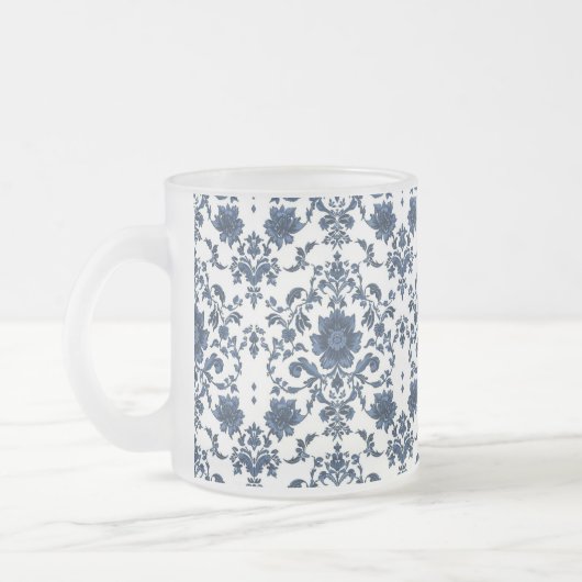 Elegant Victorian Damask Flower Pattern Navy Blue  Matglas Koffiemok (Links)