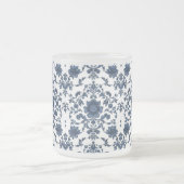 Elegant Victorian Damask Flower Pattern Navy Blue  Matglas Koffiemok (Center)