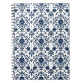 Elegant Victorian Damask Flower Pattern Navy Blue  Notitieboek (Voorkant)