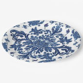 Elegant Victorian Damask Flower Pattern Navy Blue  Papieren Bordje (Gekanteld)