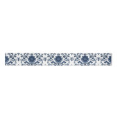 Elegant Victorian Damask Flower Pattern Navy Blue  Satijnen Lint (Voorkant)