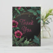 Elegant victorian moody dark green pink floral bedankkaart (Staand voorkant)