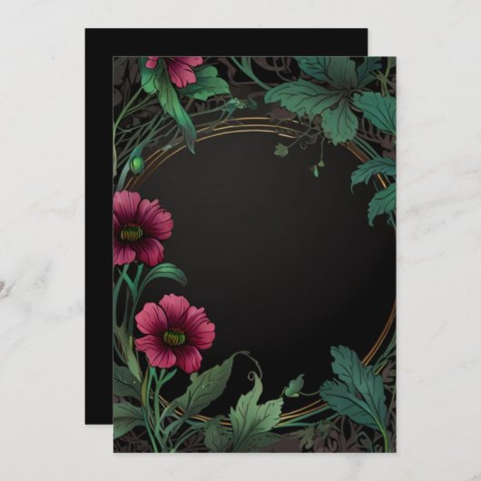 Elegant victorian moody dark green pink floral kaart (Voorkant / Achterkant)