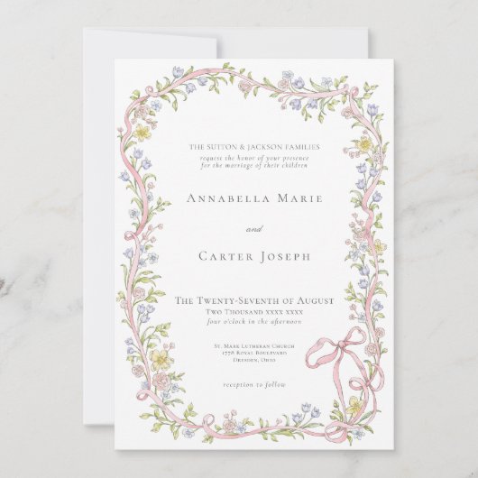 Elegant Victorian Pastel Floral Bow Wedding Kaart (Voorkant)