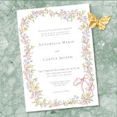 Elegant Victorian Pastel Floral Bow Wedding Kaart