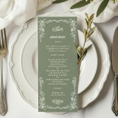 Elegant Victorian Sage Green Wedding Menu