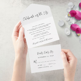 Elegant Vier Met Ons Bruiloftsreceptie All In One Uitnodiging