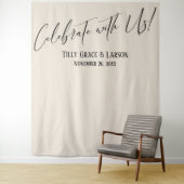 Elegant Vier met ons! Cream Foto Achtergrond Wandkleed (In situ)