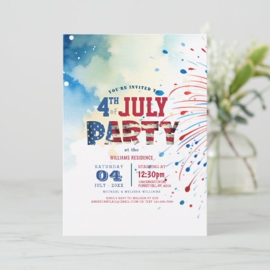 Elegant Vierde Juli Feest I vuurwerk Kaart (Staand voorkant)