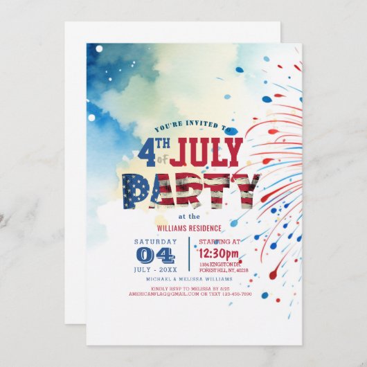 Elegant Vierde Juli Feest I vuurwerk Kaart (Voorkant / Achterkant)