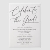 Elegant vieren het Afstudeerder Black Script Afstu Vellum Uitnodigingen (Voorkant)