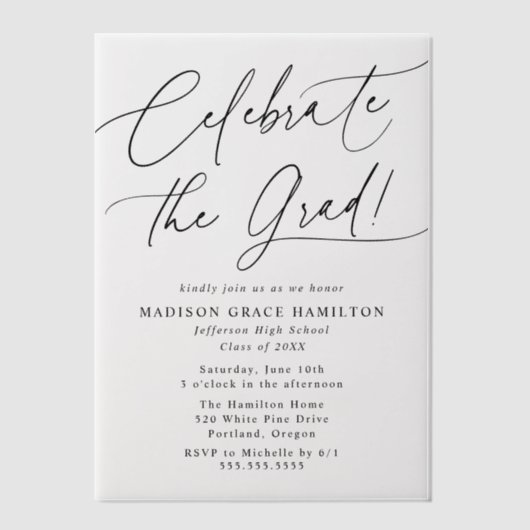 Elegant vieren het Afstudeerder Black Script Afstu Vellum Uitnodigingen (Voorkant)