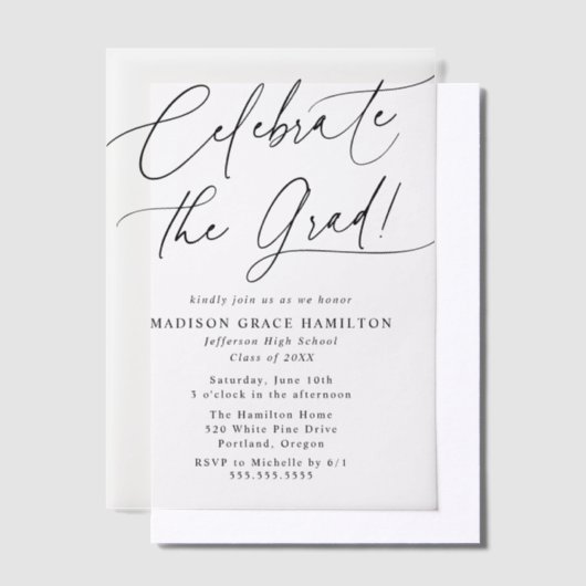 Elegant vieren het Afstudeerder Black Script Afstu Vellum Uitnodigingen (Offset)