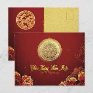 Elegant Vietnamees Paard Nieuwjaar 2026 Pioenen HP Feestdagenkaart