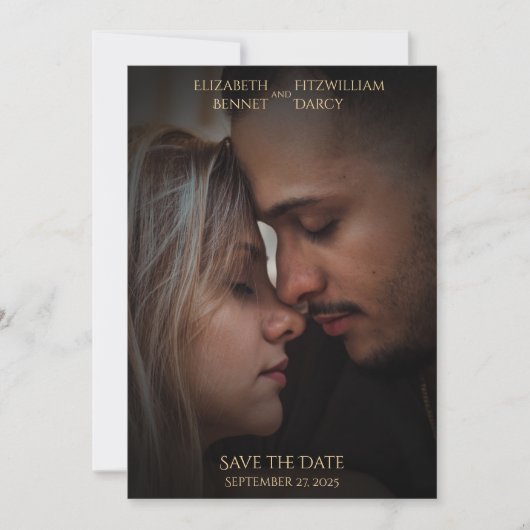Elegant vignet fotosjabloon zwart goud bruiloft save the date (Voorkant)